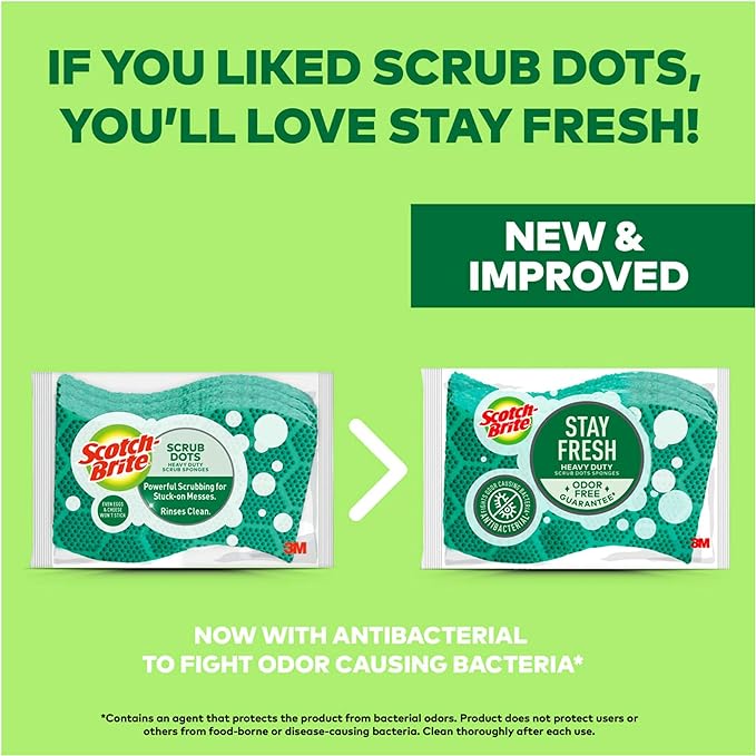 Scotch-Brite Scrub Dots Heavy Duty Sponge, Powerful Scrubbing, Rinses Clean, For Washing Dishes and Cleaning Kitchen, 3 Scrub Sponges