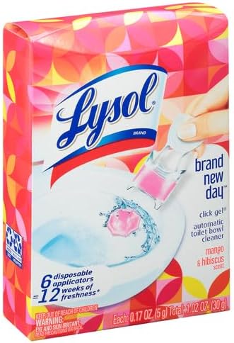 Lysol Click Gel Automatic Toilet Bowl Cleaner, Gel Toilet Bowl Cleaner, For Cleaning and Refreshing, Mango & Hibiscus, 6 Count (Pack of 1)