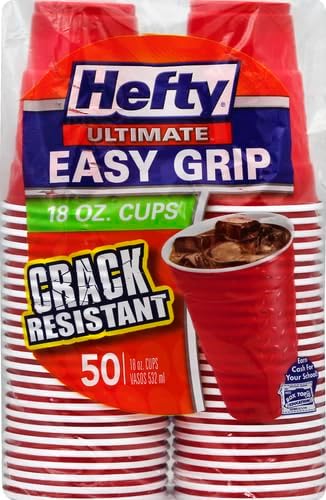 Hefty Party On Disposable Plastic Cups, Red, 18 Ounce, 50 Count