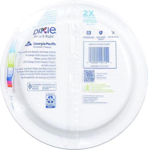 Dixie Paper Plates, 10 1/16 inch, Dinner Size Printed Disposable Plate, 54 Count (2 Pack of 54 Plates), Packaging and Design May Vary