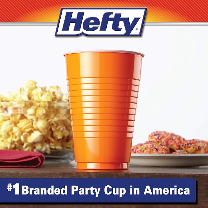 Hefty Party On Disposable Plastic Cups, Assorted, 16 Ounce, 100 Count (Pack of 4), 400 Total