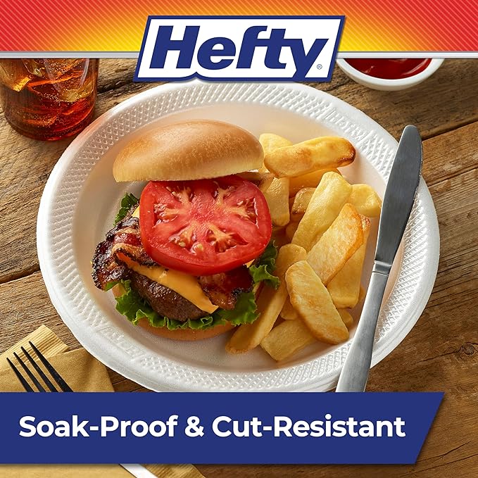 Hefty Deluxe Extra Strong & Deep Foam Plates, Round, White, 10.25 Inch, 15 Count (Pack of 4)