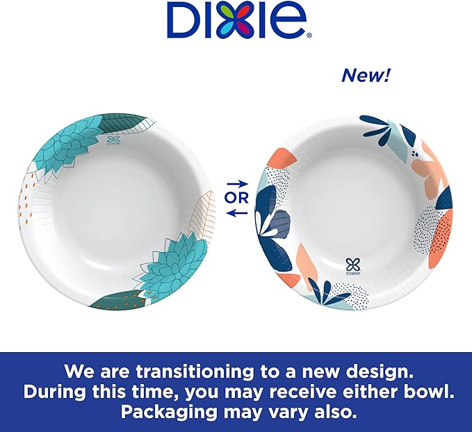 Dixie Paper Bowls, 10 oz Dessert or Light Lunch Size Printed Disposable Bowls, 36 Count (Pack of 8), White