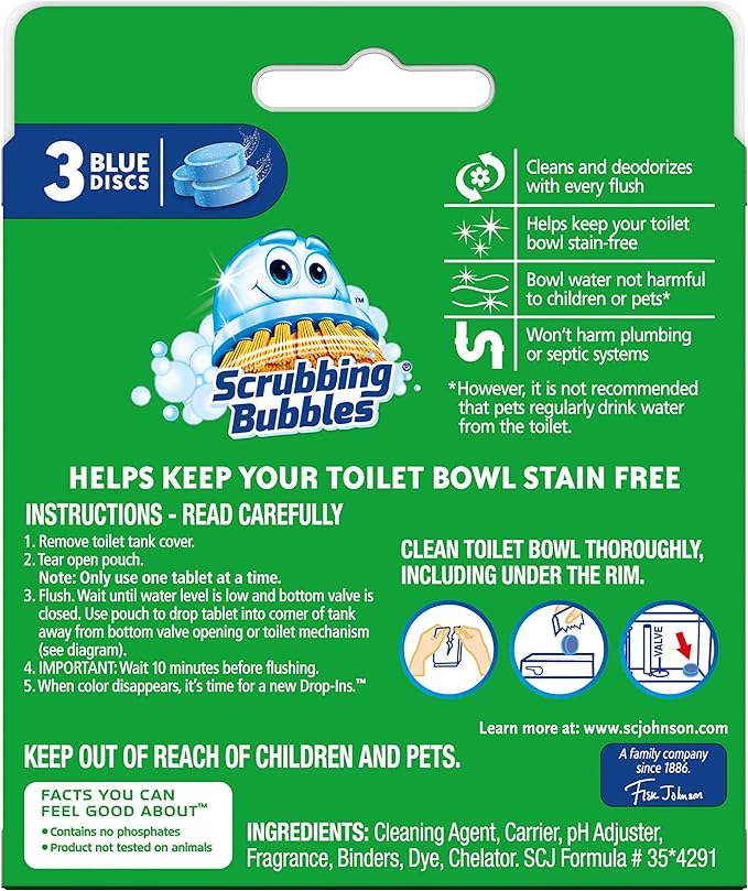 Scrubbing Bubbles Toilet Tablets, Continuous Clean Toilet Drop Ins, Helps Keep Toilet Stain Free and Helps Prevent Limescale Buildup, 3 Count, Pack Of 1