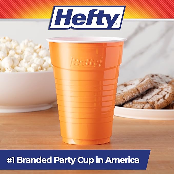 Hefty Party On Disposable Plastic Cups, Assorted, 16 Ounce, 100 Count
