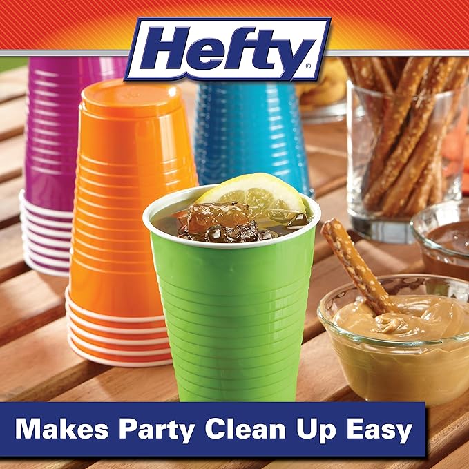 Hefty Party On Disposable Plastic Cups, Assorted, 16 Ounce, 100 Count (Pack of 4), 400 Total