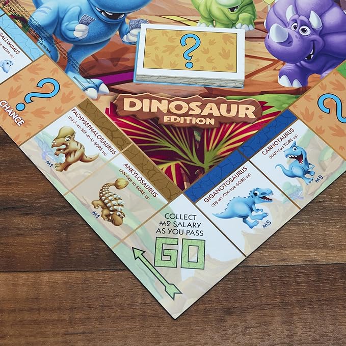 Hasbro Gaming Monopoly Junior Dinosaur Edition Board Game, 2-4 Players, with Dino-Themed Toy Tokens, Ages 5+