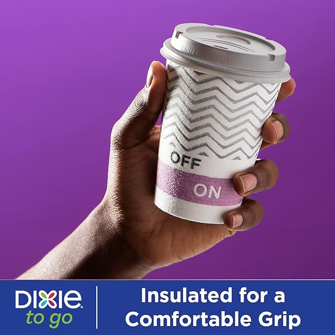 Dixie to Go Disposable Hot Beverage Paper Coffee Cups with Lids, 12 Oz, 156 Count, Assorted Designs