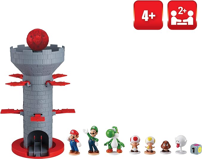 Epoch Games Super Mario Blow Up! Shaky Tower Balancing Game - Tabletop Skill and Action Game with Collectible Super Mario Action Figures (Pack of 1)
