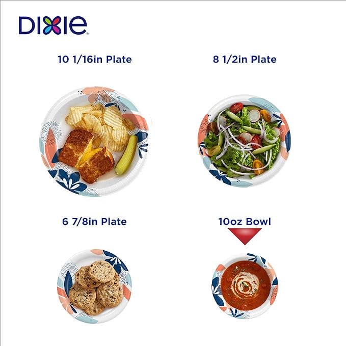 Dixie Paper Bowls, 10 oz Dessert or Light Lunch Size Printed Disposable Bowls, 36 Count (Pack of 8), White