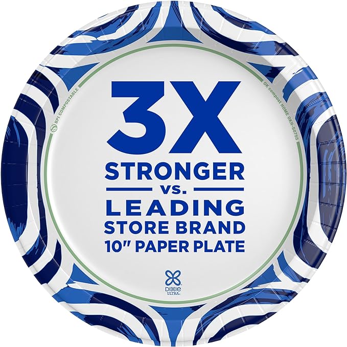 Dixie Ultra, Large Paper Plates, 10 Inch, 44 Count, 3X Stronger*, Heavy Duty, Microwave-Safe, Soak-Proof, Cut Resistant, Disposable Plates For Heavy, Messy Meals