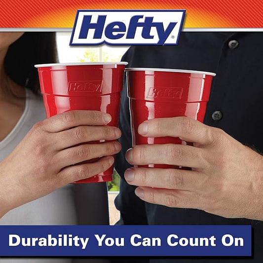 Hefty Party On Disposable Plastic Cups, Red, 18 Ounce, 25 Count (Pack of 8), 200 Total