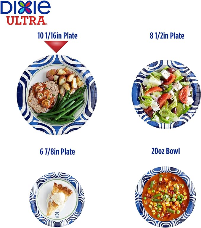 Dixie Ultra, Large Paper Plates, 10 Inch, 44 Count, 3X Stronger*, Heavy Duty, Microwave-Safe, Soak-Proof, Cut Resistant, Disposable Plates For Heavy, Messy Meals