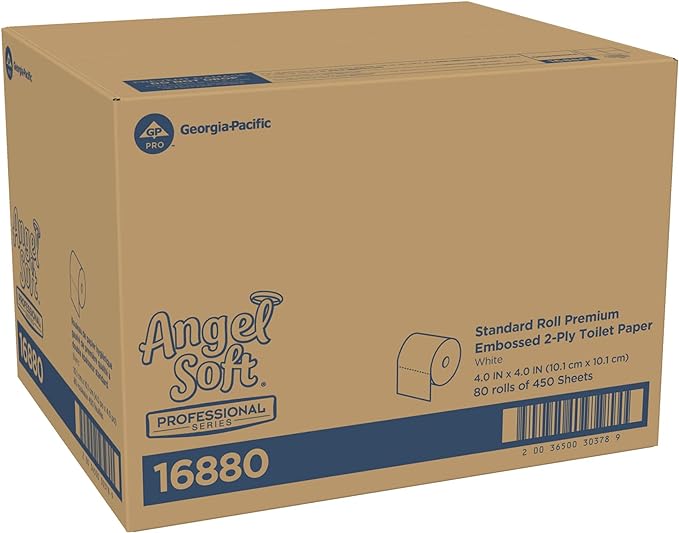 Georgia-Pacific Angel Soft ps 16880 White 2-Ply Premium Embossed Bathroom Tissue, 4.05" Length x 4.0" Width (Case of 80 Rolls, 450 Sheets Per Roll)