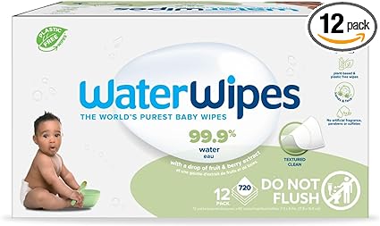 WaterWipes Plastic-Free Textured Clean, Toddler & Baby Wipes, 99.9% Water Based Wipes, Unscented & Hypoallergenic for Sensitive Skin, 720 Count (12 packs), Packaging May Vary