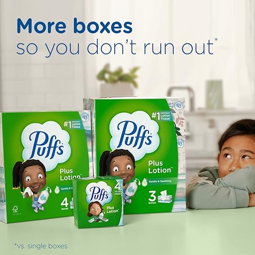 Puffs Plus Lotion Facial Tissue, 1 Cube Box, 48 Tissues Per Box