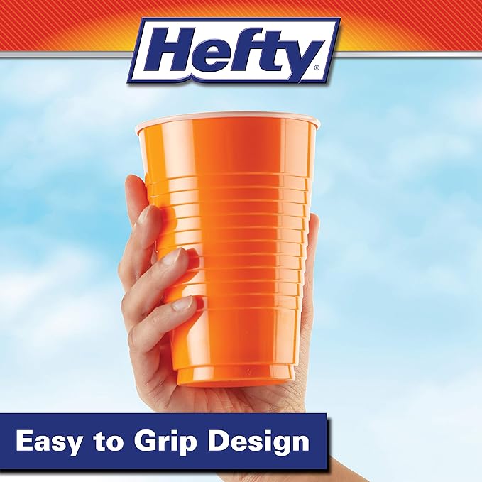 Hefty Party On Disposable Plastic Cups, Assorted, 16 Ounce, 100 Count (Pack of 4), 400 Total