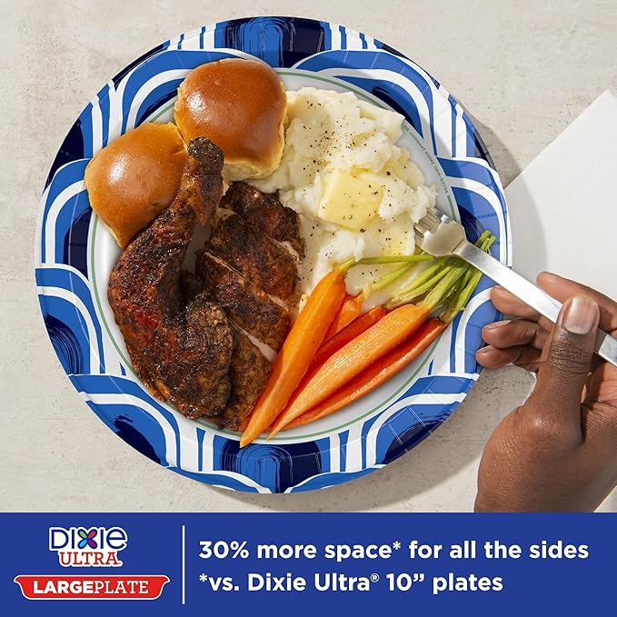 Dixie Ultra, Large Paper Plates, 11 Inch, 25 Count, 3X Stronger*, Heavy Duty, Microwave-Safe, Soak-Proof, Cut Resistant, Great for Heavy, Messy Meals