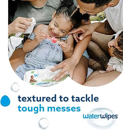 WaterWipes Plastic-Free Textured Clean, Toddler & Baby Wipes, 99.9% Water Based Wipes, Unscented & Hypoallergenic for Sensitive Skin, 720 Count (12 packs), Packaging May Vary