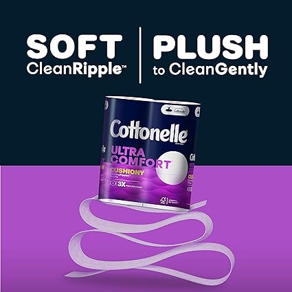 Cottonelle Ultra Comfort Toilet Paper with Cushiony CleaningRipples, 2-Ply, 24 Family Mega Rolls (4 Packs of 6) (24 Family Mega Rolls = 108 Regular Rolls), 325 Sheets per Roll, Packaging May Vary