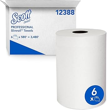 Scott Control Slimroll Hard Roll Paper Towels (12388) with Fast-Drying Absorbency Pockets, White, 6 Rolls / Case, 580' / Roll