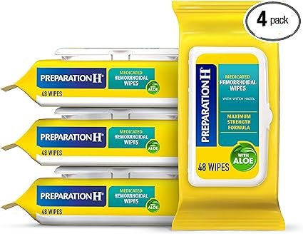 Preparation H Hemorrhoid Flushable Wipes with Witch Hazel for Skin Irritation Relief - 48 Count (Pack of 4)