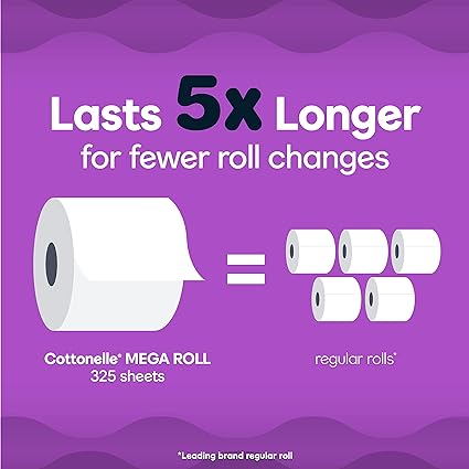 Cottonelle Ultra Comfort Toilet Paper with Cushiony CleaningRipples, 2-Ply, 24 Family Mega Rolls (4 Packs of 6) (24 Family Mega Rolls = 108 Regular Rolls), 325 Sheets per Roll, Packaging May Vary