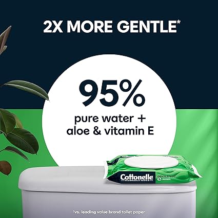 Cottonelle GentlePlus Flushable Wet Wipes with Aloe & Vitamin E, Adult Wet Wipes, 6 Flip-Top Packs, 42 Wipes per Pack (6 Packs of 42) (252 Total Flushable Wipes), Packaging May Vary