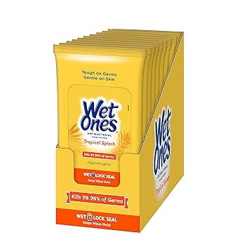 Wet Ones Antibacterial Hand Wipes, Tropical Splash Wipes | Travel Wipes Case, Antibacterial Wipes | 20 ct. Travel Size Wipes (10 pack)