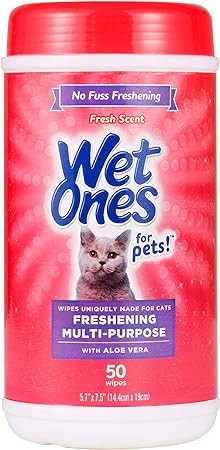 Wet Ones for Pets Freshening Multipurpose Wipes for Cats with Aloe Vera | Easy to Use Cat Cleaning Wipes, Freshening Cat Grooming Wipes for Pet Grooming in Fresh Scent | 50 cat Cannister Cat Wipes