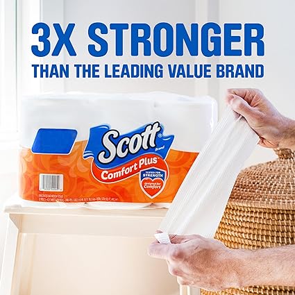 Scott ComfortPlus Toilet Paper, 36 Mega Rolls (2 Packs of 18), 425 Sheets per Roll, Septic-Safe, 1-Ply Toilet Tissue