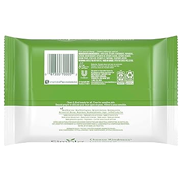 Simple Kind to Skin Facial Wipes Gentle and Effective Makeup Remover Cleansing Free from color and dye artificial perfume and harsh chemicals, 25 Count (Pack of 2)