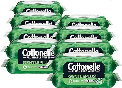Cottonelle GentlePlus Flushable Wet Wipes with Aloe & Vitamin E, Adult Wet Wipes, 16 Flip-Top Packs (8 Bundles of 2 Packs), 672 Total Wipes (42 Wipes Per Pack), Packaging May Vary