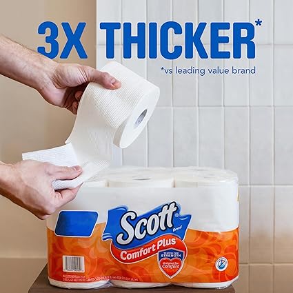 Scott ComfortPlus Toilet Paper, 36 Mega Rolls (2 Packs of 18), 425 Sheets per Roll, Septic-Safe, 1-Ply Toilet Tissue