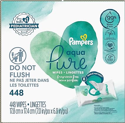 Pampers Aqua Pure 99% Water Sensitive Baby Wipes - 448 Count