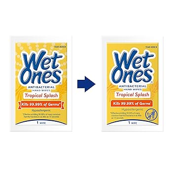 Wet Ones Antibacterial Hand Wipes Singles, Tropical Splash Wipes | Individual Wipes, Antibacterial Wipes, Hand Wipes Individually Wrapped | 24 ct. (6 pack)