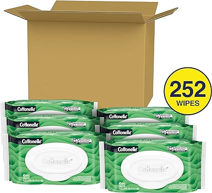 Cottonelle GentlePlus Flushable Wet Wipes with Aloe & Vitamin E, Adult Wet Wipes, 6 Flip-Top Packs, 42 Wipes per Pack (6 Packs of 42) (252 Total Flushable Wipes), Packaging May Vary