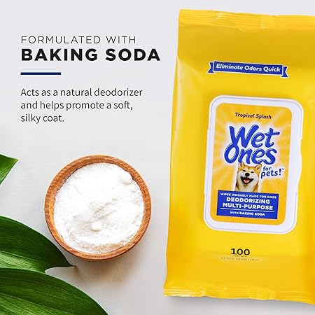 Wet Ones for Pets Deodorizing Multi-Purpose Dog Wipes with Baking Soda, 100 ct- 3 Pack | Dog Deodorizing Wipes for All Dogs in Tropical Splash Scent, Wet Ones Wipes for Deodorizing Dogs (FF12849PCS3)