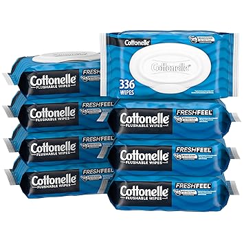 Cottonelle Freshfeel Flushable Wet Wipes, Adult Wet Wipes, 8 Flip-Top Packs, 42 Wipes per Pack (8 Packs of 42) (336 Total Flushable Wipes), Packaging May Vary