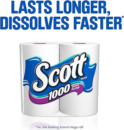 Scott 1000 Trusted Clean Toilet Paper, 32 Regular Rolls, Septic-Safe Toilet Tissue, 1-Ply Rolls