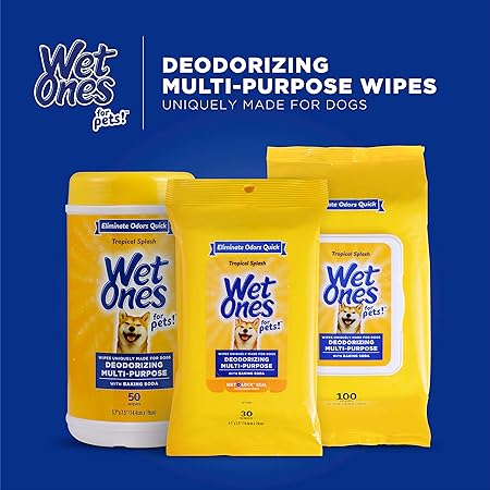 Wet Ones for Pets Deodorizing Multi-Purpose Dog Wipes with Baking Soda, 100 ct- 3 Pack | Dog Deodorizing Wipes for All Dogs in Tropical Splash Scent, Wet Ones Wipes for Deodorizing Dogs (FF12849PCS3)