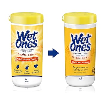 Wet Ones Antibacterial Hand Wipes, Tropical Splash Wipes | Antibacterial Wipes, Hand Sanitizer Wipes, Wet Ones Wipes, 40 ct. Canister (6 pack)