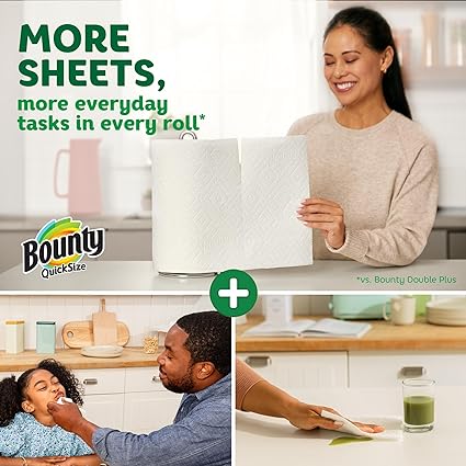 Bounty Quick-Size Paper Towels, White, 16 Family Rolls = 40 Regular Rolls