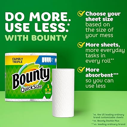 Bounty Quick-Size Paper Towels, White, 16 Family Rolls = 40 Regular Rolls