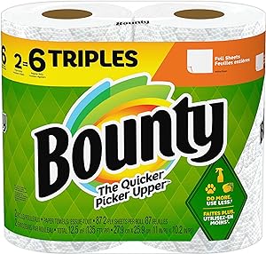 Bounty Full Sheet Paper Towels, White, 2 Triple Rolls - 6 Regular Rolls