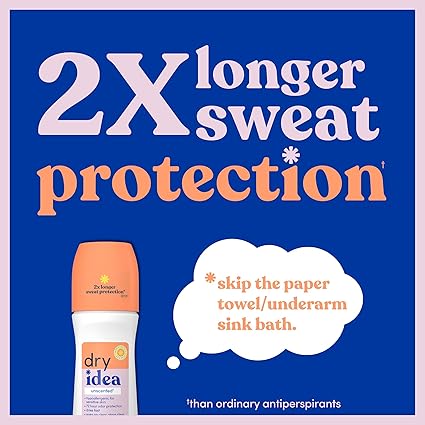 Dry Idea Roll-On Deodorant & Antiperspirant | 2X Longer Sweat Protection | 72-Hour Odor Protection | Unscented & Hypoallergenic for Sensitive Skin, 3.25 oz.