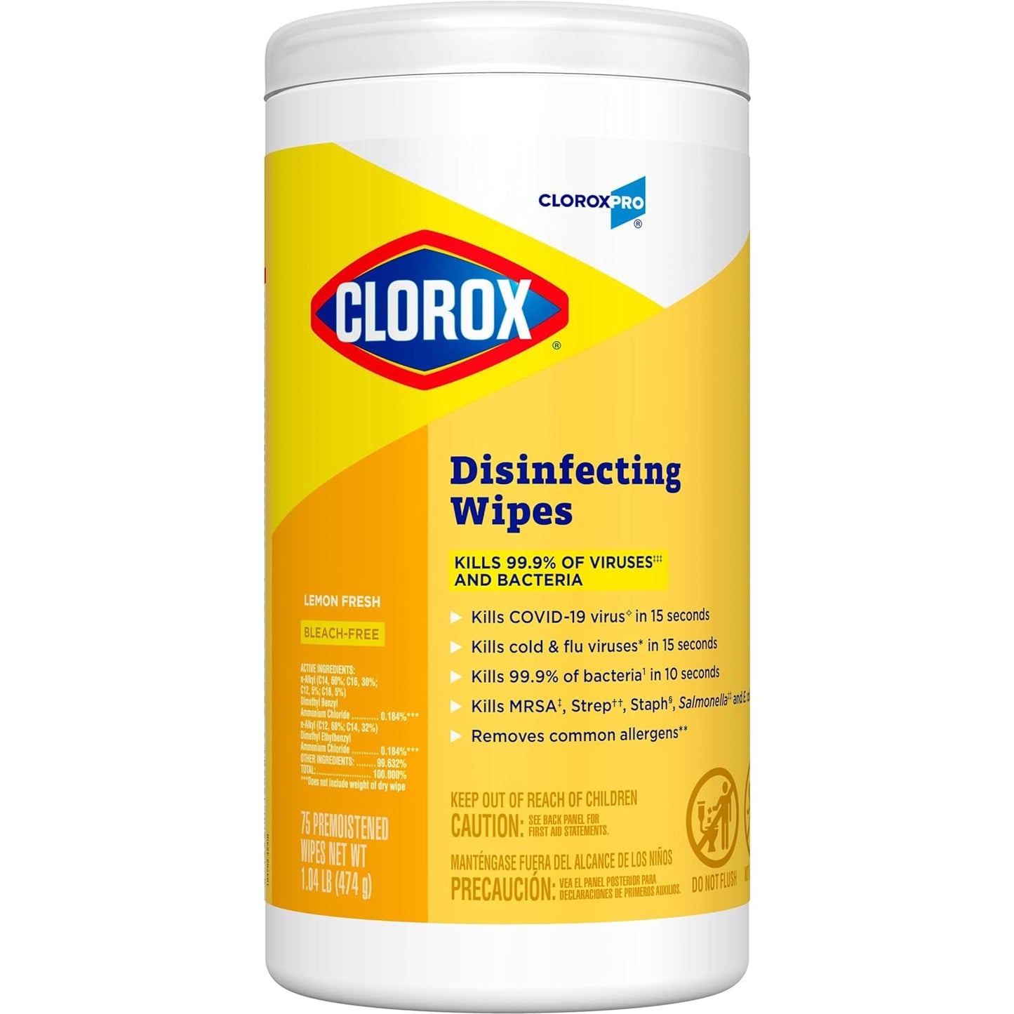 CloroxPro Clorox Disinfecting Wipes, Lemon Fresh, 75 Count, Pack of 6 (Package May Vary)