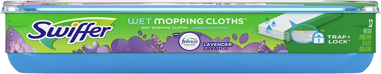 Swiffer Sweeper Wet Mopping Pad Refills for Floor Mop with Febreze Lavender Scent, 12 Count (Packaging May Vary)