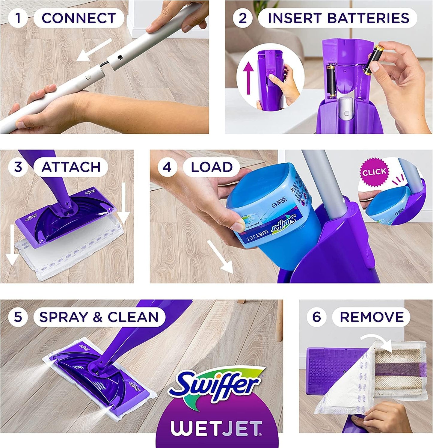 Swiffer WetJet Mops for Floor Cleaning, Hardwood Floor Cleaner, Mopping Refill Bundle, Includes: 20 Pads, 1 Cleaning Solution