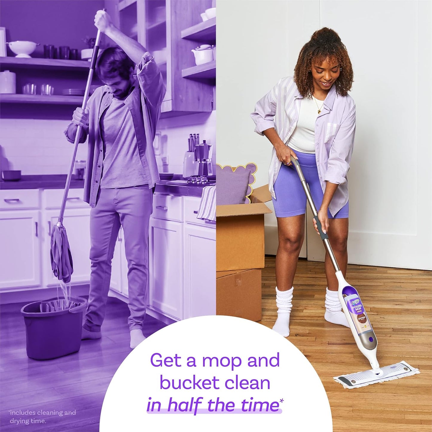 Swiffer PowerMop Wood Mop Kit for Wood Floor Cleaning, Quickdry Solution with Lemon Scent, Mopping Kit Includes PowerMop Wood, 2 Mopping Pad Refills